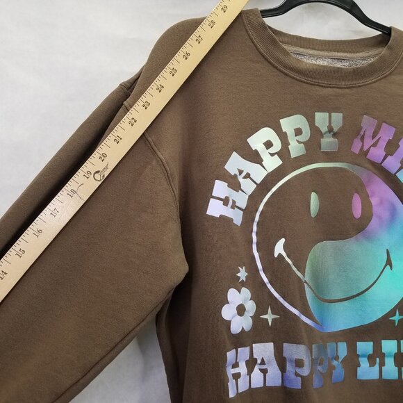Desert Dreamer x Smiley Sweatshirt Women M Happy Mind Happy Life Brown Metallic - Picture 9 of 10